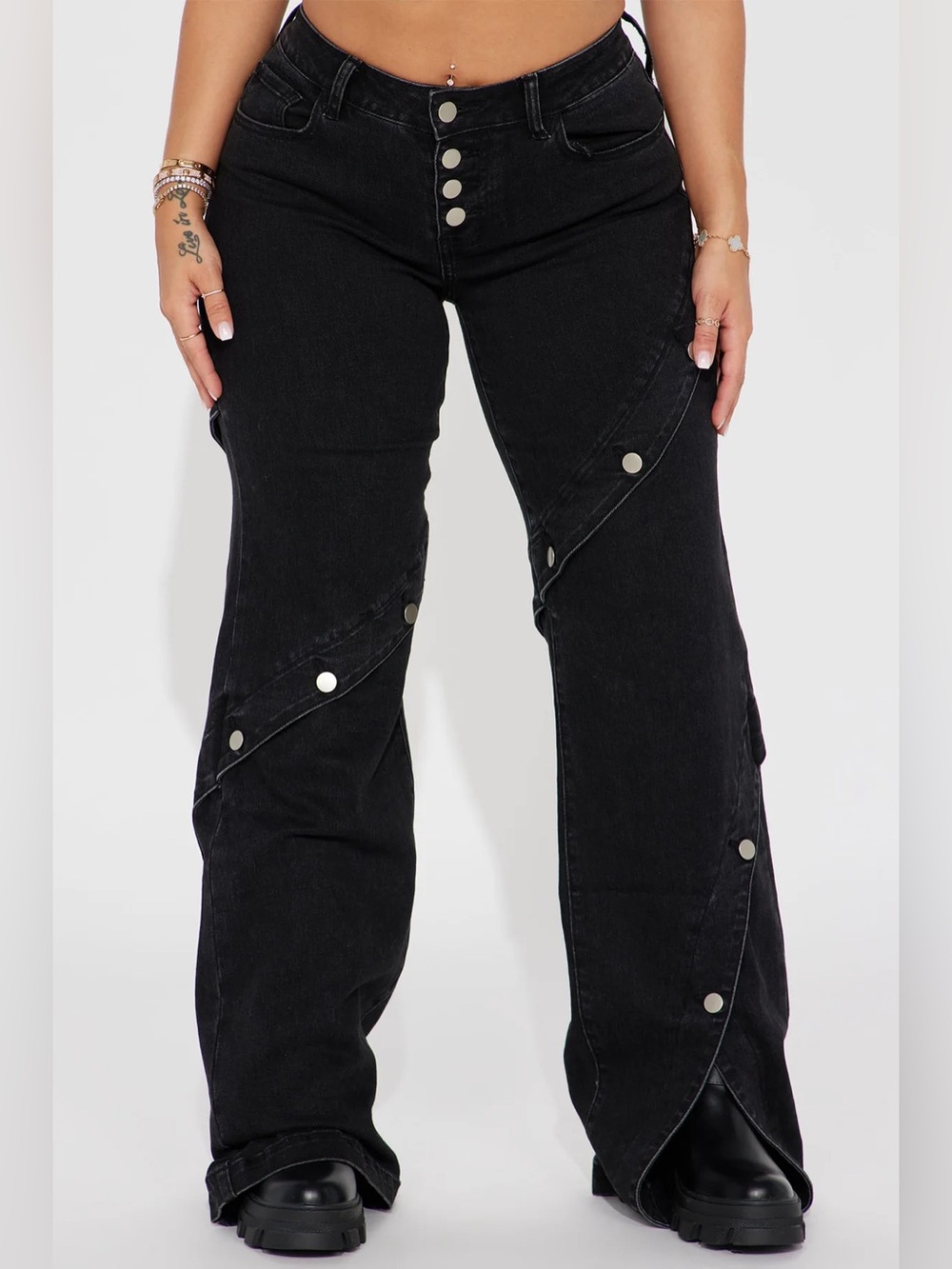 FashionNova Upgrade You Stretch Wide Leg Jean - Black